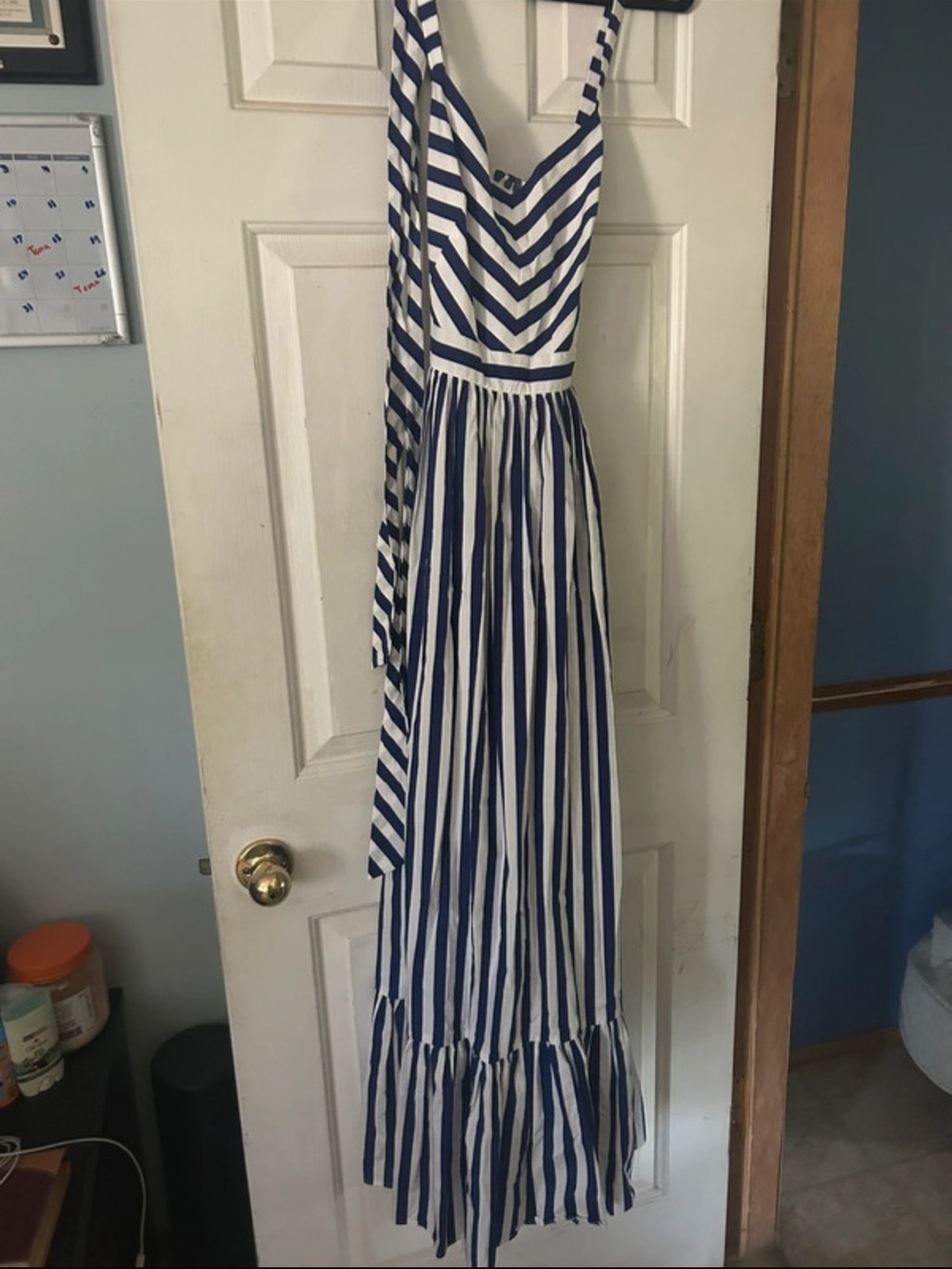 NWT J. Crew Striped Blue and White Maxi Sundress with Tie Waist - Picture 2 of 3
